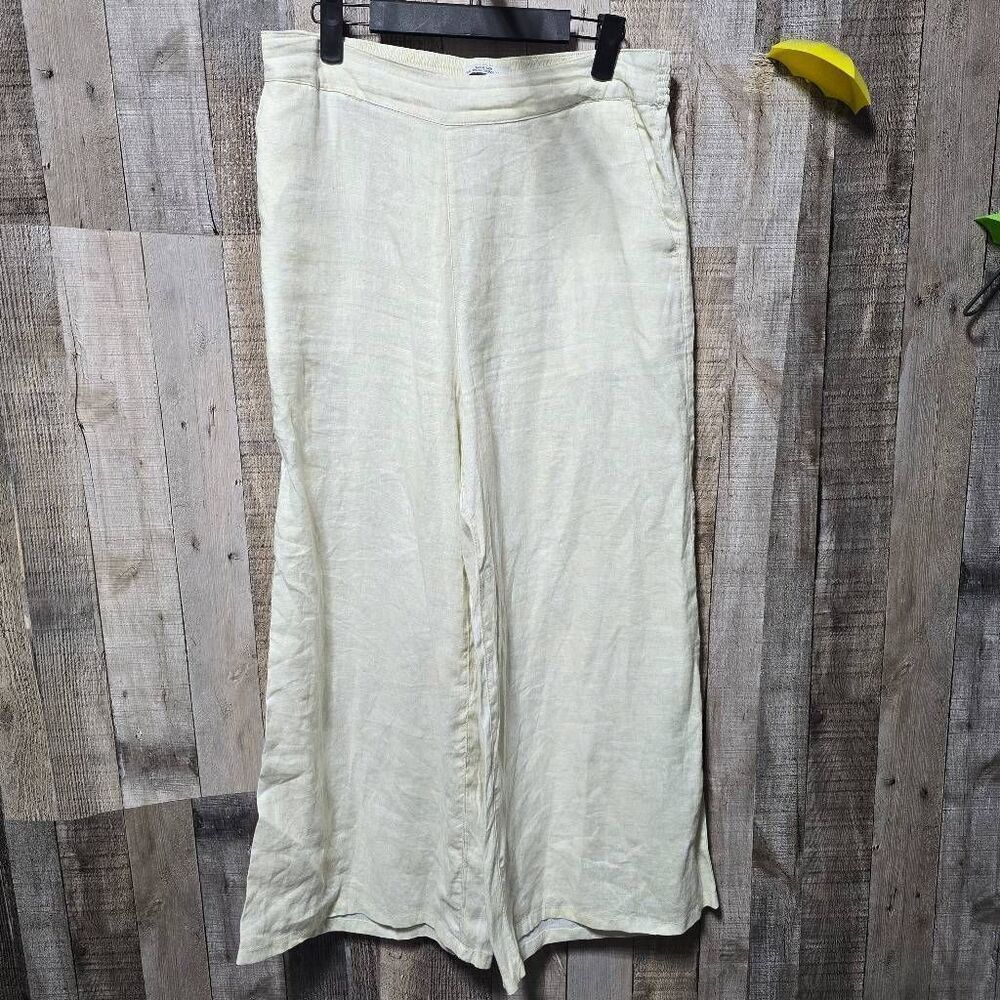 Nicole Miller 100% European Flax Linen Wide Leg Crop Pants Large Tropical Print